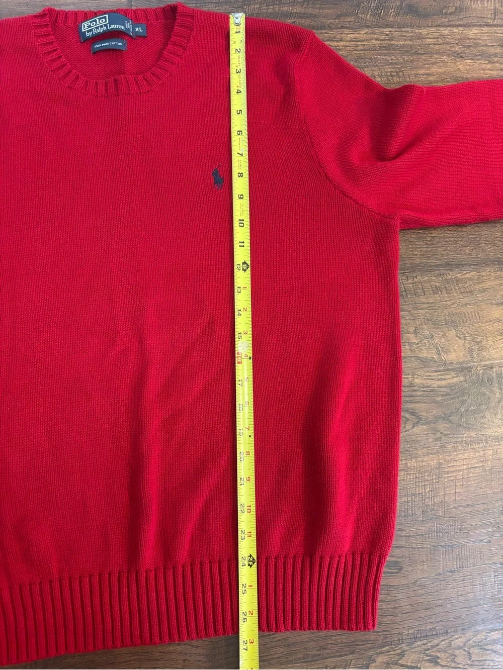 VTG Polo Ralph Lauren PRL Mens XL Red 100% Cotton Knit Pullover Crewneck Sweater